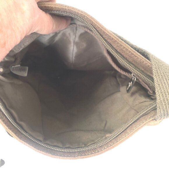 Thirty-One Brown Twill Canvas Simply Blessed Pink Embroidered Crossbody Bag - Picture 7 of 11